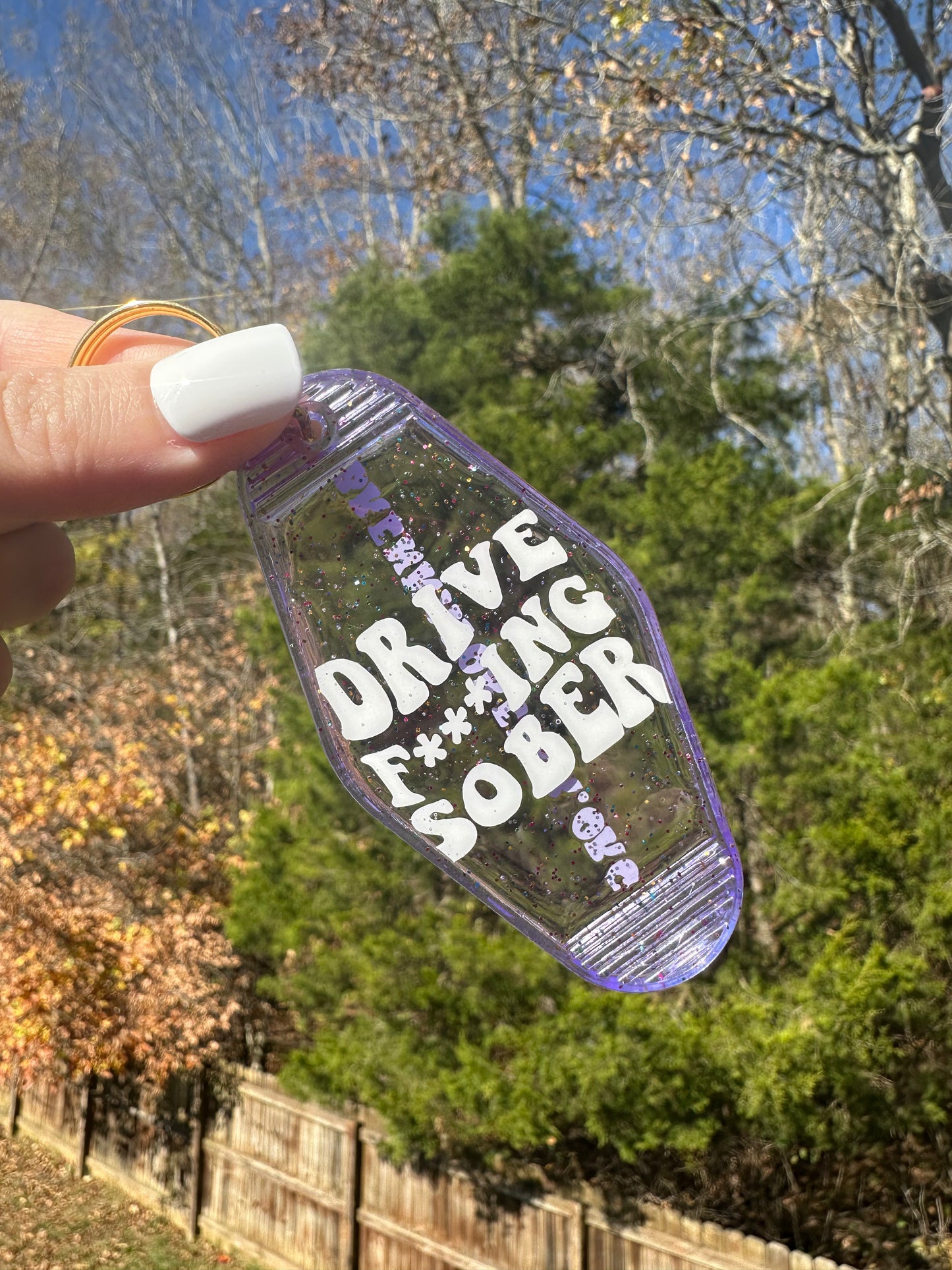 'Drive F***ing Sober' Motel-Style Keychain - Brenna Forever